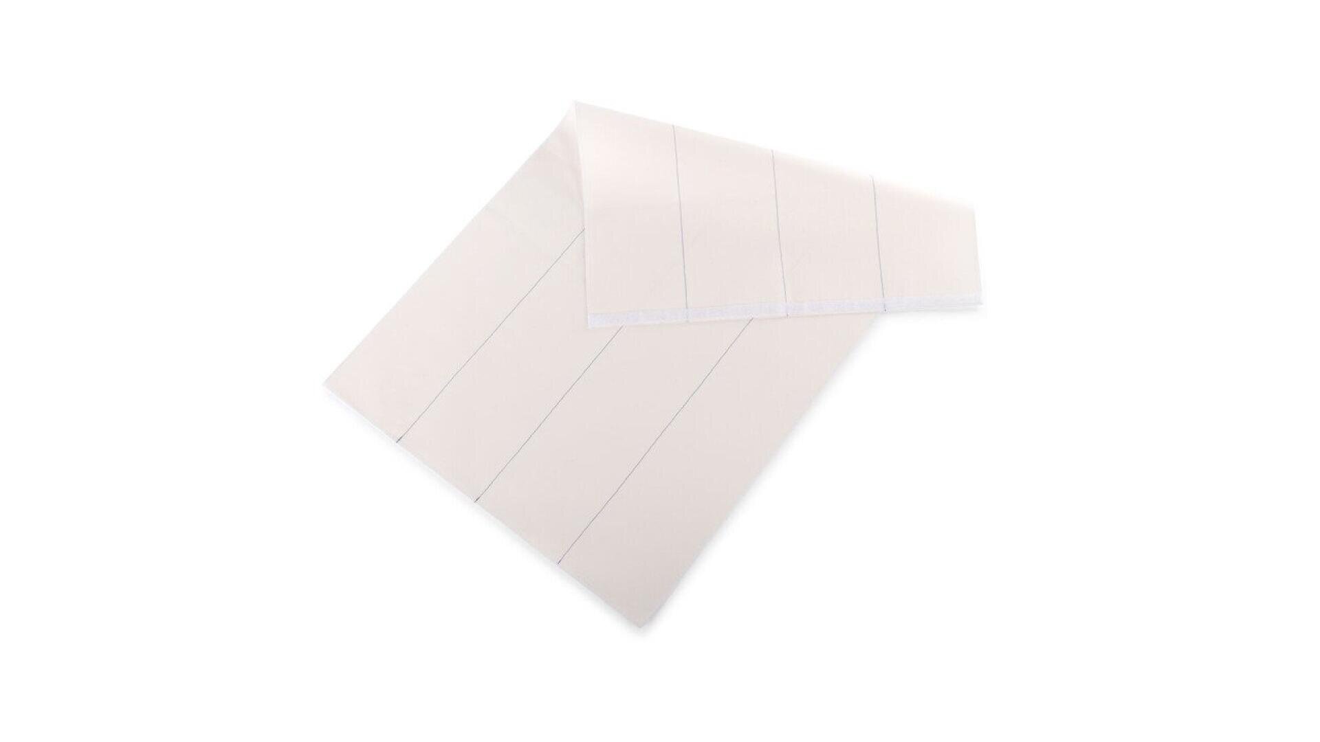 A folded white sheet with evenly spaced horizontal lines and a strip of hook-and-loop fastener along one edge, displayed on a white background.