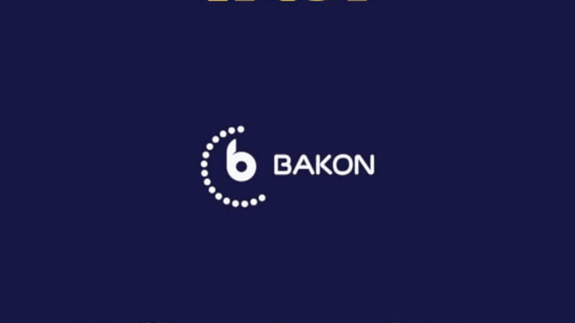 White logo on a dark blue background with the word BAKON next to a lowercase b surrounded by a semicircle of white dots.