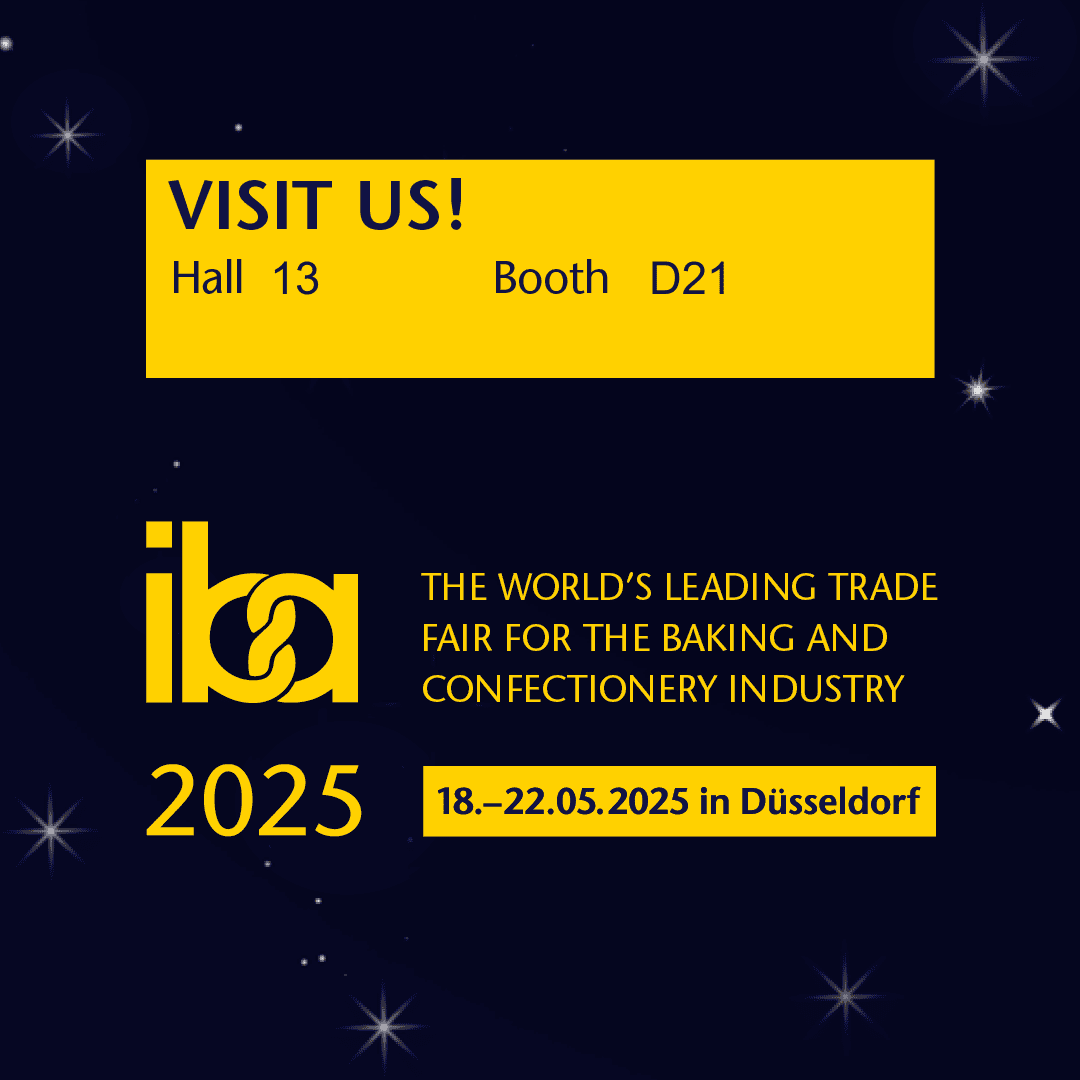 Einladung zu einem Besuch in Halle 13, Stand D21 auf der iba 2025, der Weltleitmesse der Bäckerei- und Konditoreibranche, die vom 18. bis 22. Mai 2025 in Düsseldorf stattfindet.