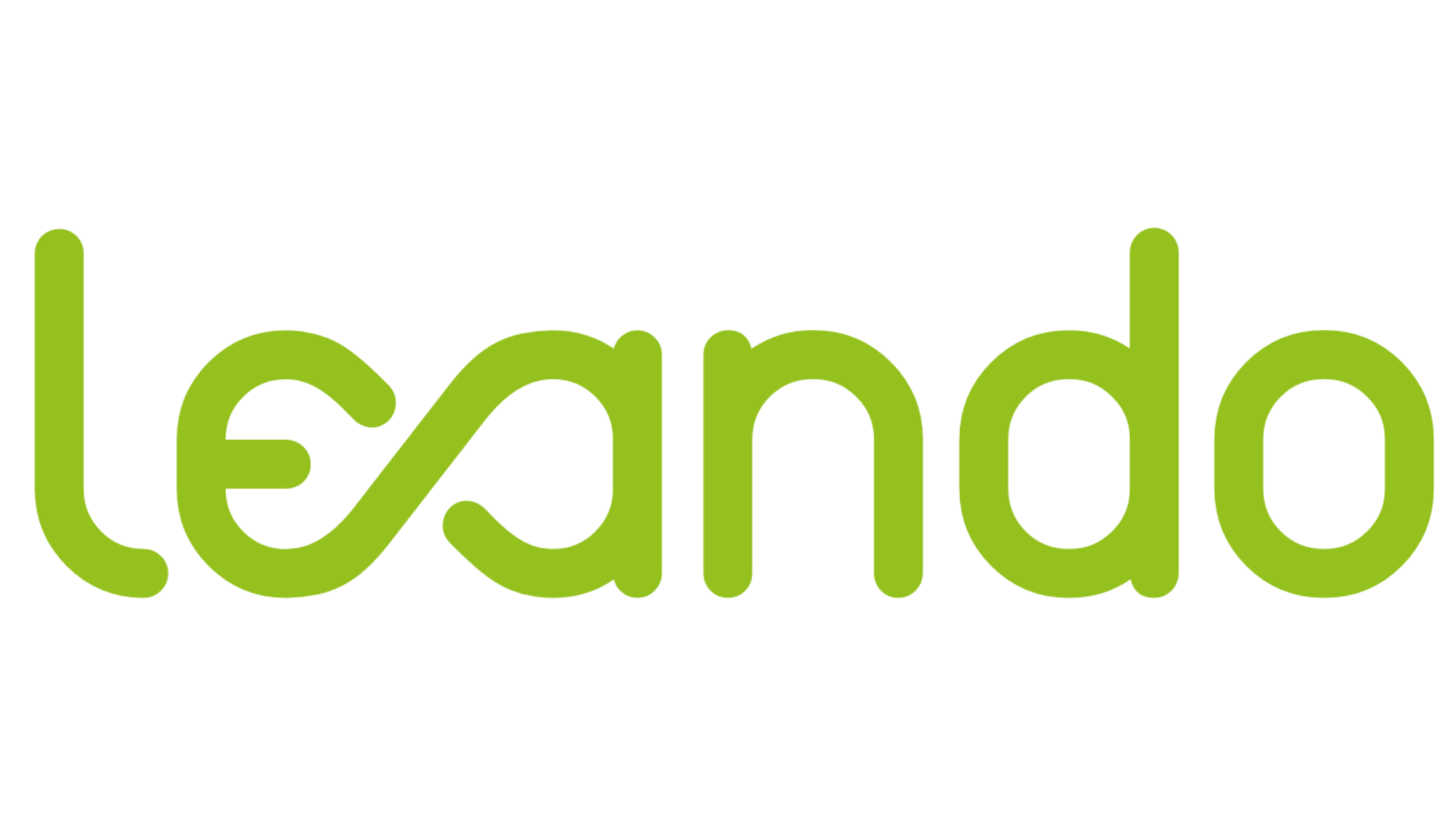 Hellgrünes Textlogo, das das Wort leando in einer glatten, abgerundeten und modernen Kleinbuchstabenschrift auf dunkelgrünem Hintergrund darstellt. Der Buchstabe a ist mit einem Schleifenmuster stilisiert.