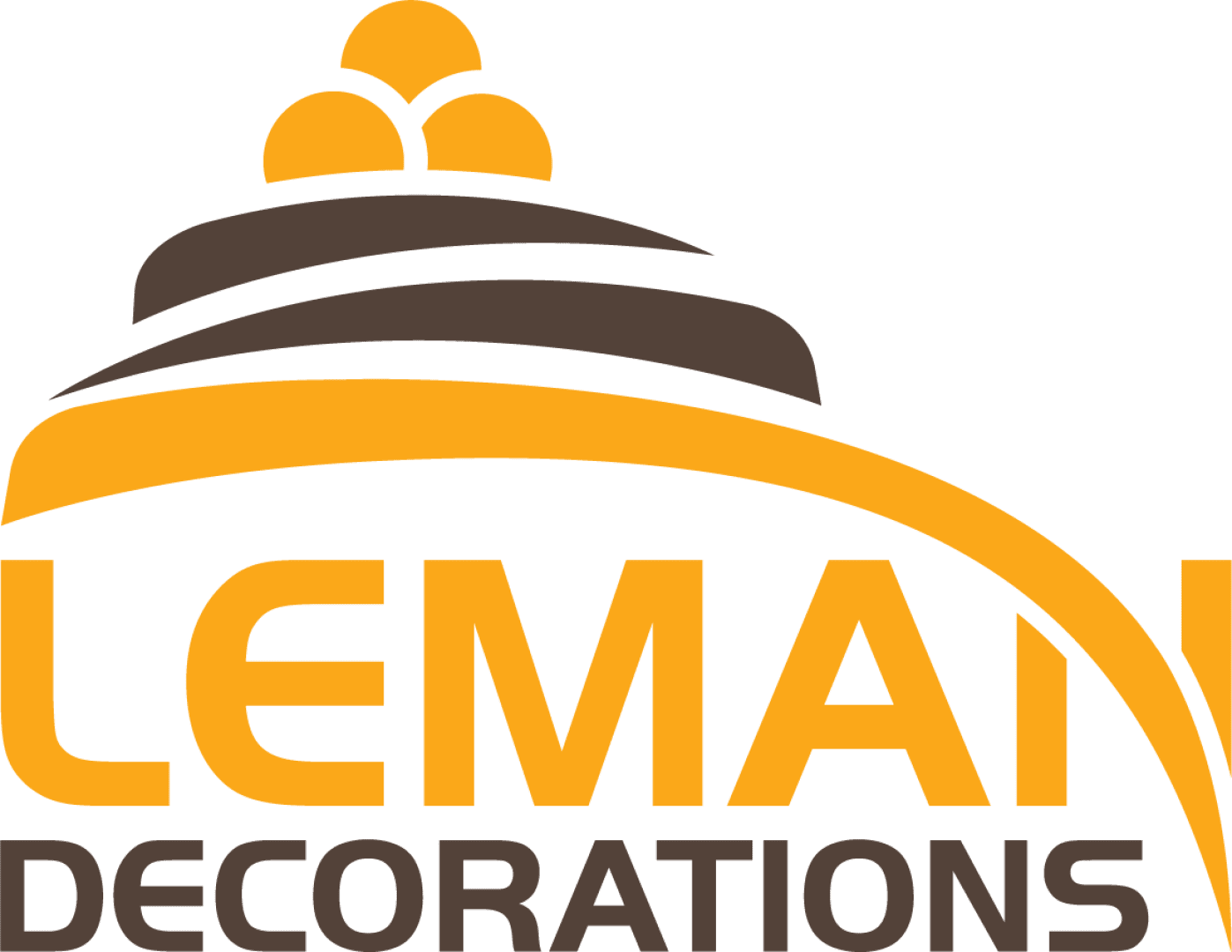Logo reading LEMAN DECORATIONS in bold yellow-orange letters, with a stylized cake design in brown and yellow-orange above the text.