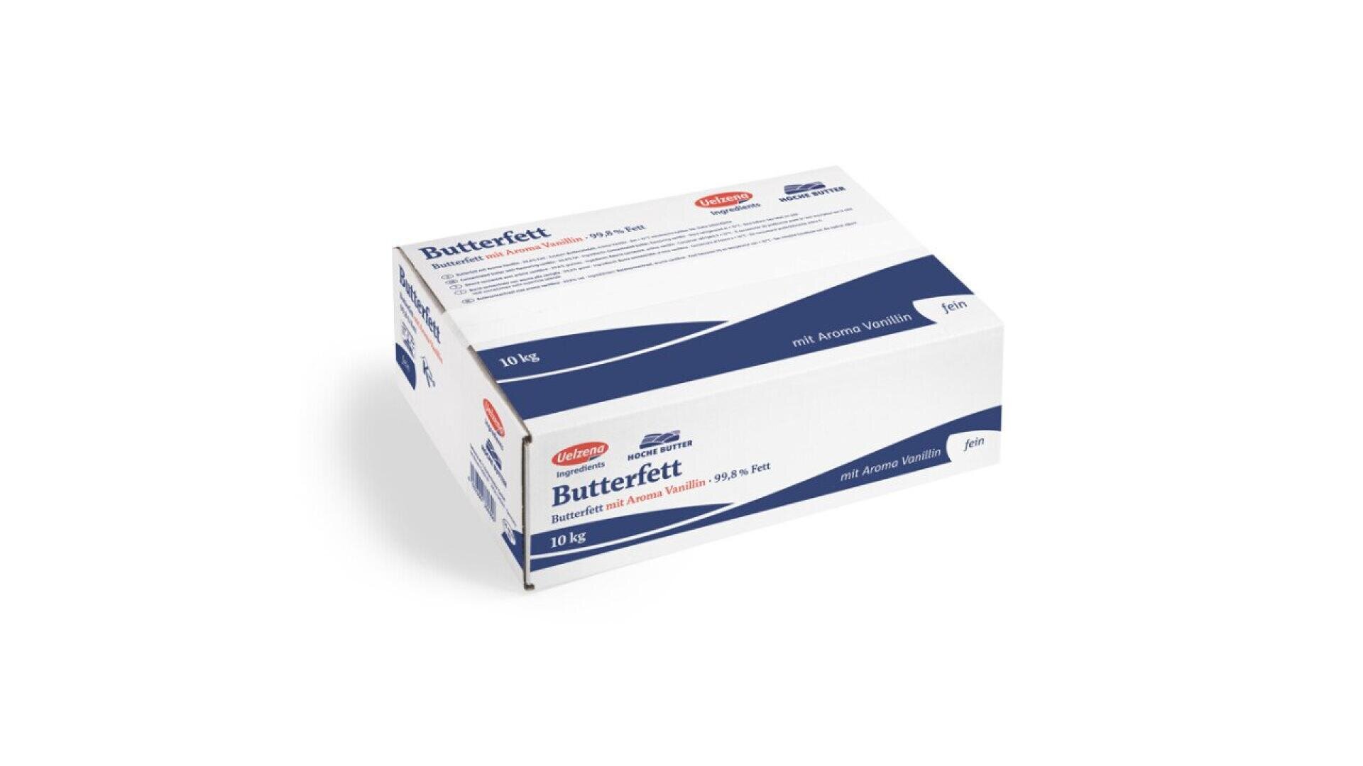 A white rectangular box labeled Butterfett with blue and red accents, indicating 10 kg net weight. The packaging is branded with Debic and placed on a white background.