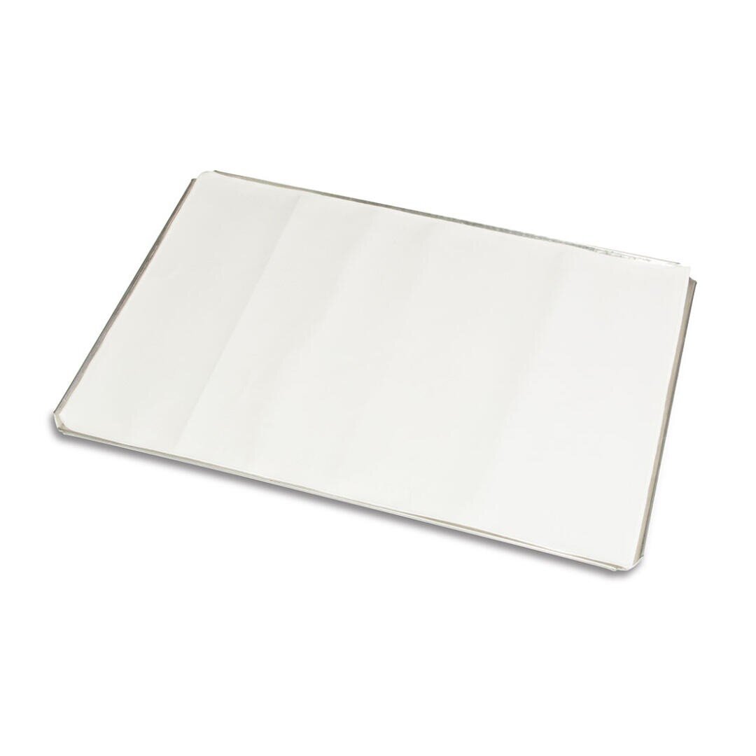 Ein großes, rechteckiges, silbernes Backblech mit leicht erhöhtem Rand, abgebildet auf weißem Hintergrund.