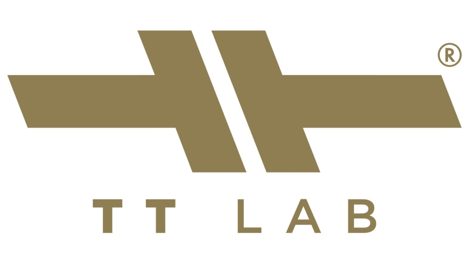 Logo for TT LAB featuring two parallel, stylized gold bars with diagonal cuts and TT LAB written in gold letters below. A registered trademark symbol appears in the top right corner.