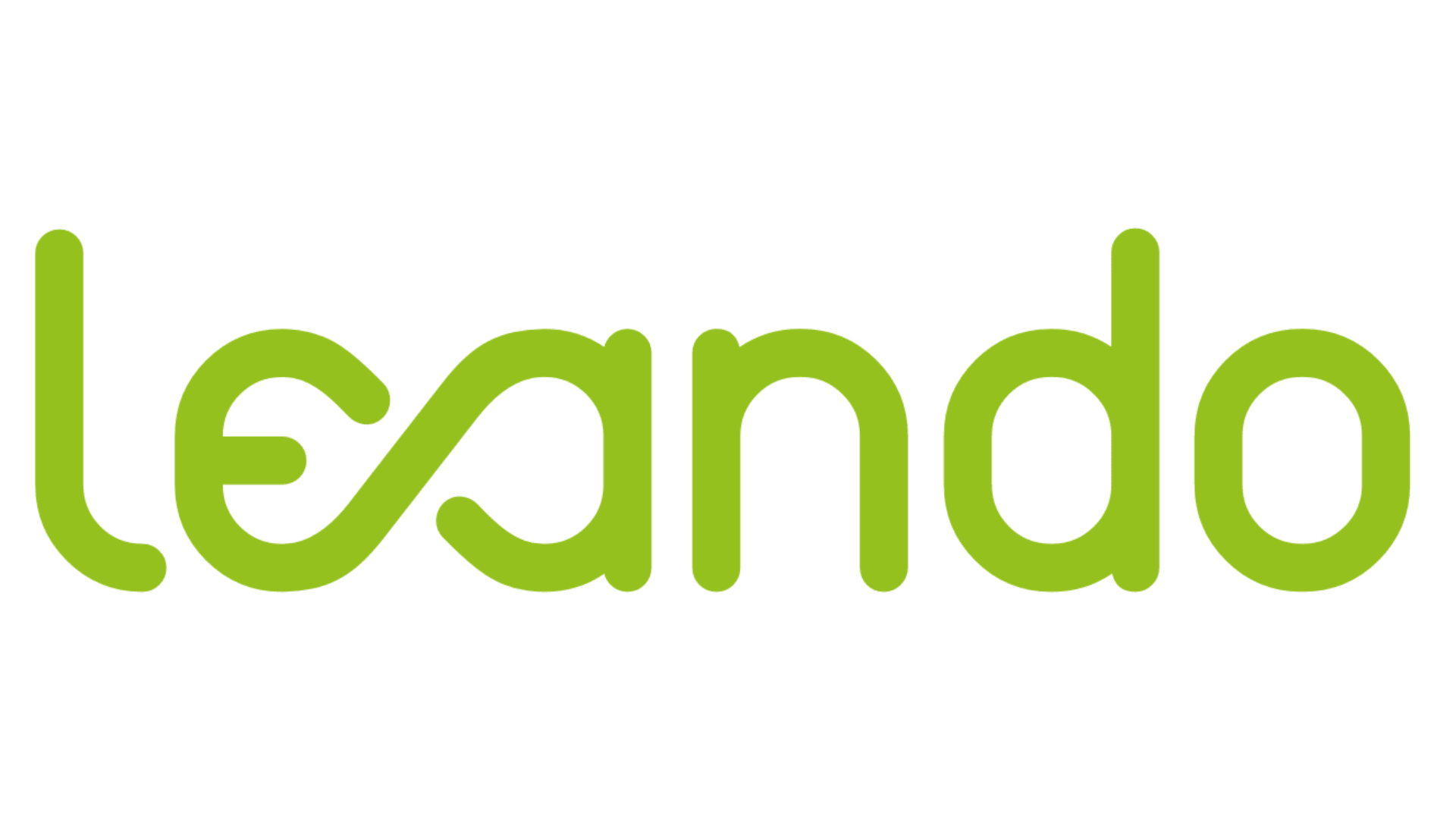 Das Bild zeigt das Wort leando in einer fetten, abgerundeten, grünen Schrift auf einem dunklen Hintergrund. Die Buchstaben sind alle klein geschrieben, und das a und das n sind mit einer durchgehenden Kurve verbunden.