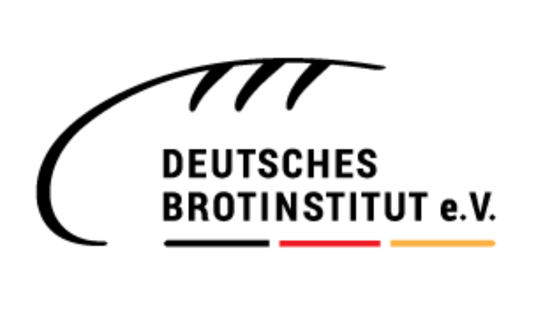 Logo des Deutschen Brotinstituts e.V. mit einem stilisierten Brotlaib über dem Namen des Instituts und schwarzen, roten und gelben Linien darunter, die die deutsche Flagge darstellen.