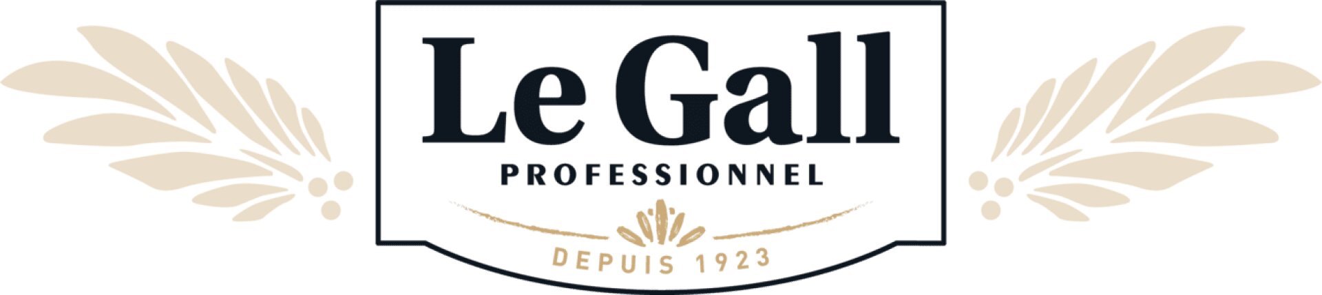 Logo for Le Gall Professionnel with stylized tan wheat motifs on either side. Text includes Depuis 1923 at the bottom, indicating the company was established in 1923.