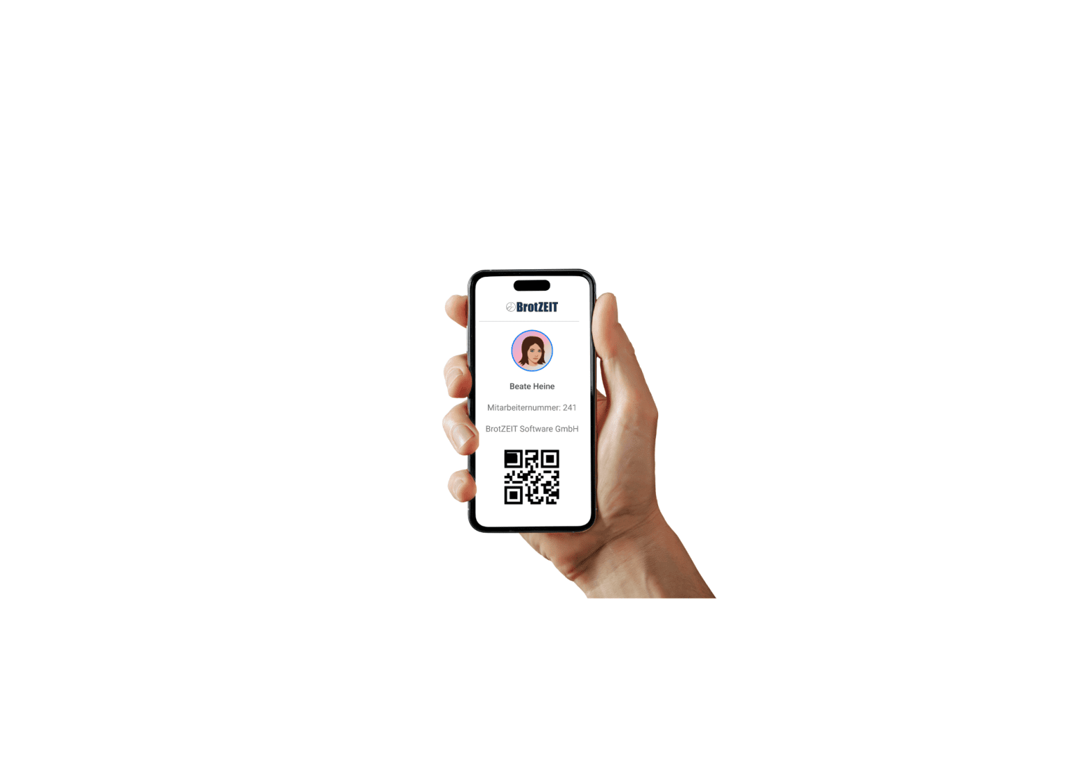 Eine Hand hält ein Smartphone, auf dessen Bildschirm ein digitaler Ausweis mit Profilfoto, Name, Mitgliedsnummer und QR-Code angezeigt wird.