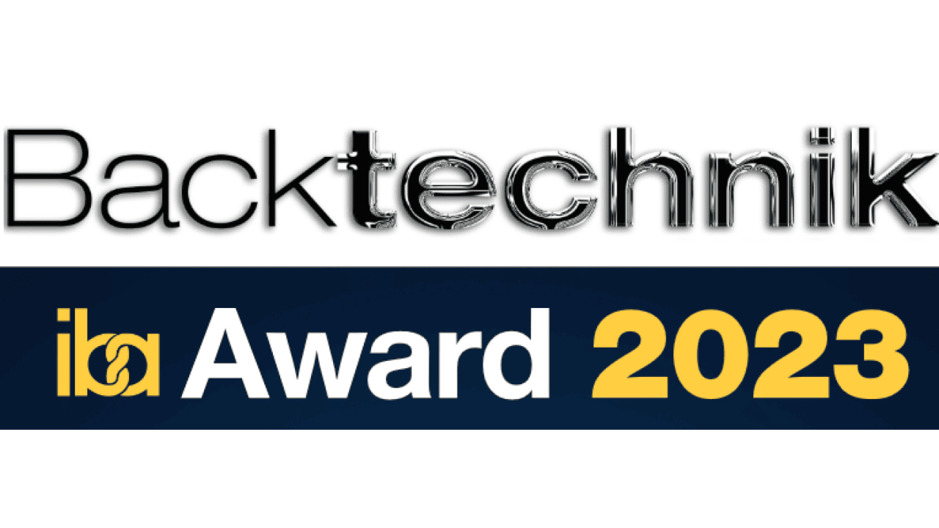 Logo with the word Backtechnik at the top. Below, a banner reads iba Award 2023 in white and yellow text on a dark blue background.